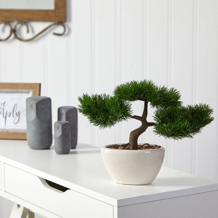 10” Cedar Bonsai Artificial Tree in Decorative Planter | Low - Maintenance Zen Decor - Ed's Plant Shop