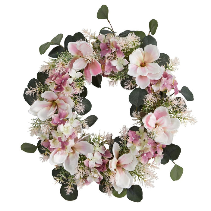 20” Hydrangea and Magnolia Artificial Wreath – Elegant Floral Decor - Ed's Plant Shop