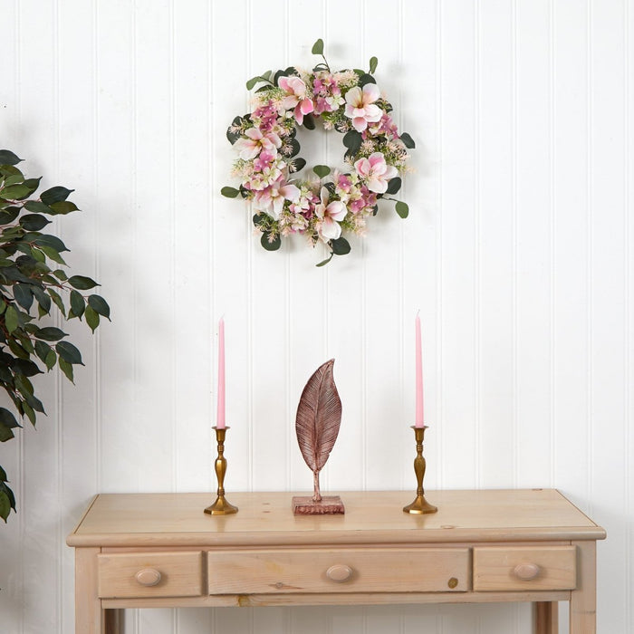 20” Hydrangea and Magnolia Artificial Wreath – Elegant Floral Decor - Ed's Plant Shop