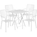 28'' Square Indoor-Outdoor Steel Folding Patio Table Set with 4 Square Back Chairs - White