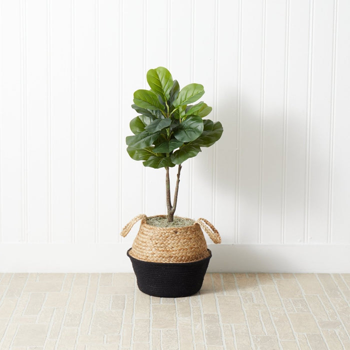 3' Artificial Fiddle Leaf Fig Tree with Handmade Cotton & Jute Woven Basket DIY Kit - Ed's Plant Shop