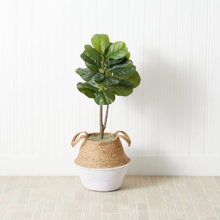 3' Artificial Fiddle Leaf Fig Tree with Handmade Cotton & Jute Woven Basket DIY Kit - Ed's Plant Shop
