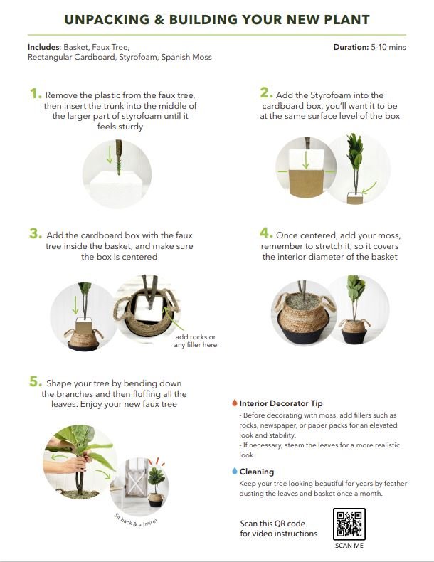 3' Artificial Fiddle Leaf Fig Tree with Handmade Cotton & Jute Woven Basket DIY Kit - Ed's Plant Shop