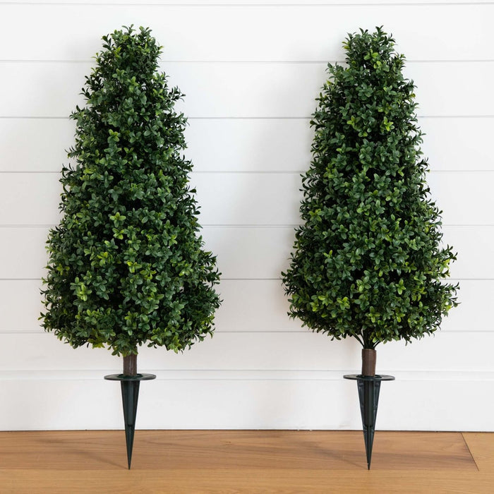3’ UV - Resistant Artificial Boxwood Topiary with Ground Stake – Set of 2 - Ed's Plant Shop