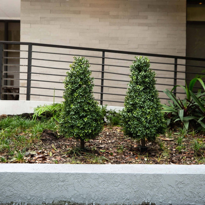 3’ UV - Resistant Artificial Boxwood Topiary with Ground Stake – Set of 2 - Ed's Plant Shop