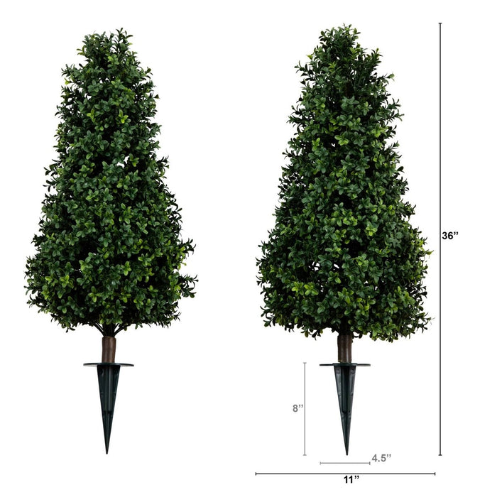3’ UV - Resistant Artificial Boxwood Topiary with Ground Stake – Set of 2 - Ed's Plant Shop