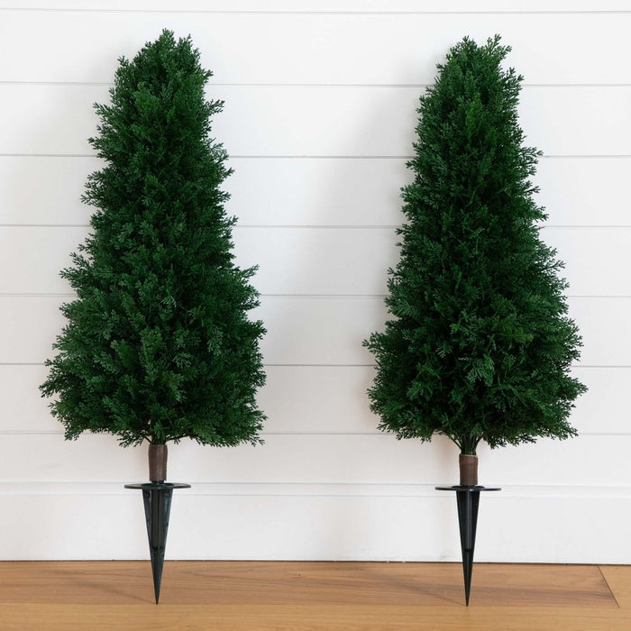 3' UV Resistant Artificial Cedar Plant with Integrated Ground Stake – Set of 2 - Ed's Plant Shop