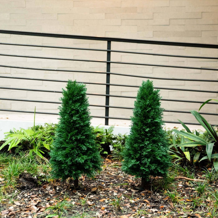 3' UV Resistant Artificial Cedar Plant with Integrated Ground Stake – Set of 2 - Ed's Plant Shop