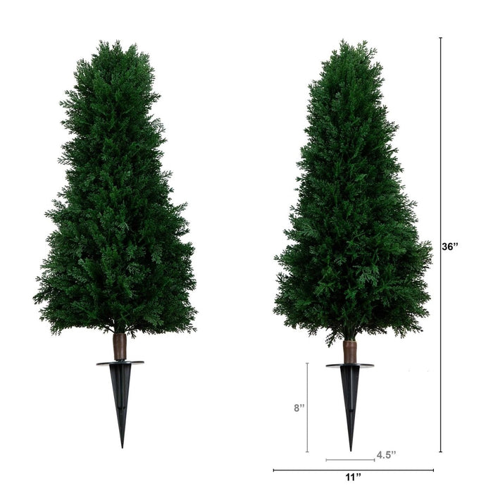3' UV Resistant Artificial Cedar Plant with Integrated Ground Stake – Set of 2 - Ed's Plant Shop