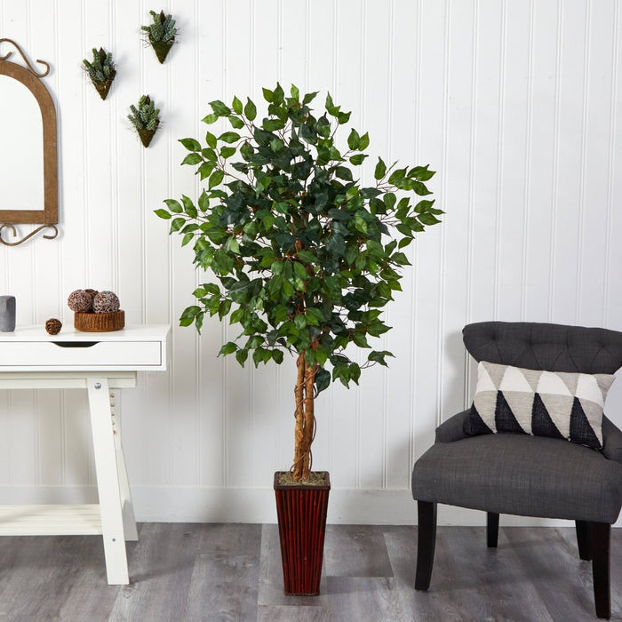 4' Ficus Auriculata Artificial Silk Tree – Lifelike Faux Tree with 504 Leaves - Ed's Plant Shop