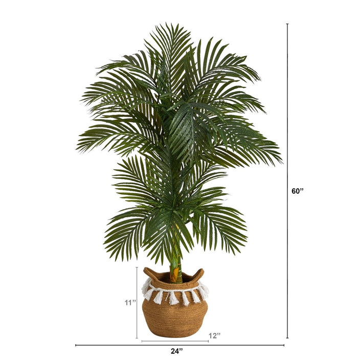 5' Artificial Golden Cane Palm Tree with Woven Cotton Basket - Ed's Plant Shop
