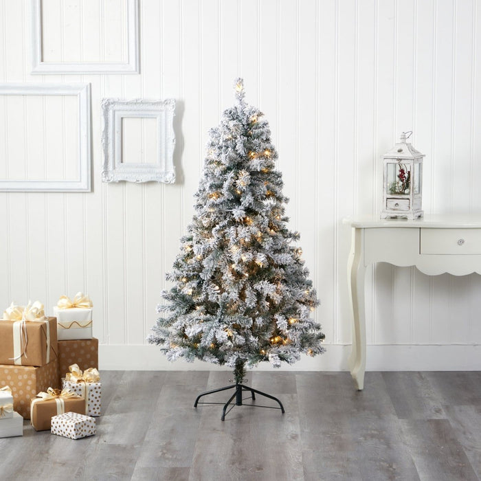 5' Flocked Rock Springs Spruce Christmas Tree | 150 LED Lights - Ed's Plant Shop