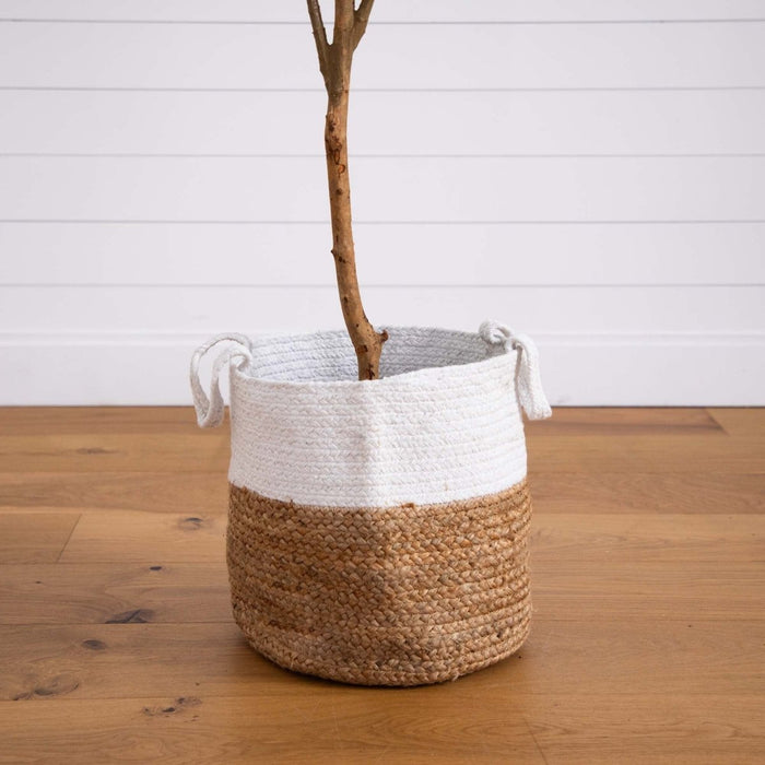 7' Artificial Olive Tree with Natural Trunk & Handmade Jute Basket - Ed's Plant Shop