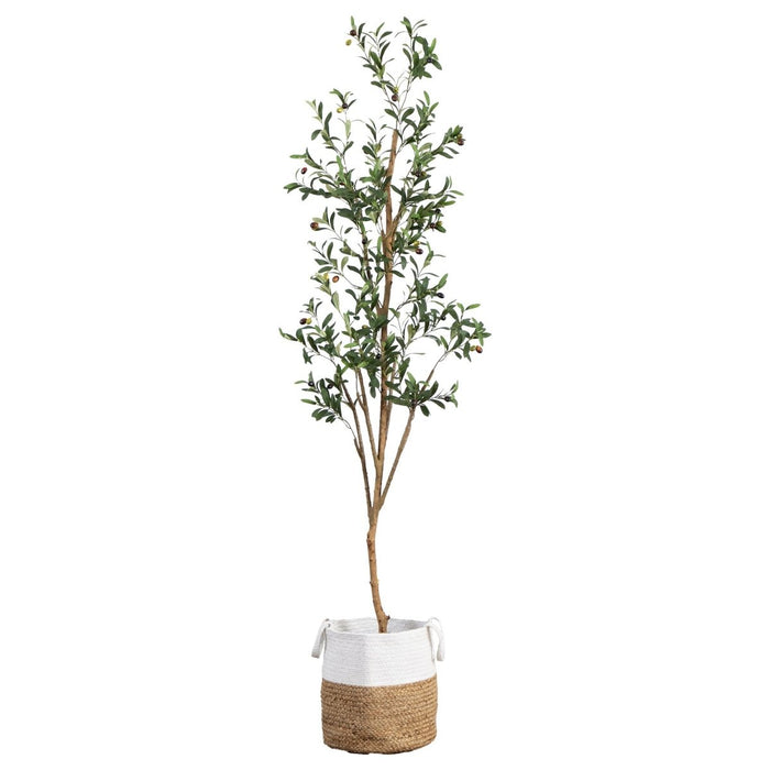 7' Artificial Olive Tree with Natural Trunk & Handmade Jute Basket - Ed's Plant Shop