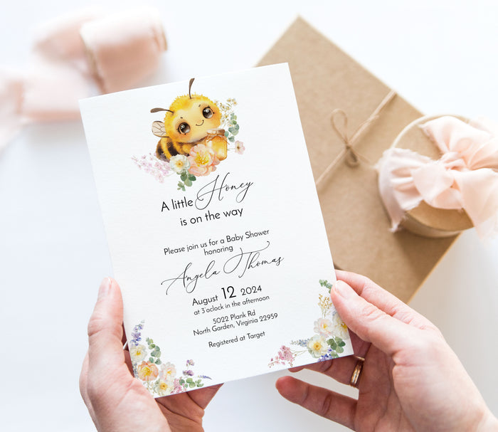 A Little Honey Bee Baby Shower Invitation Template Editable Invitation Corjl Digital Download