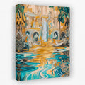Abstract Golden Falls - Blue Gold and White Canvas Wall Art