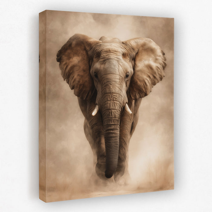 African Elephant Charging canvas wall art