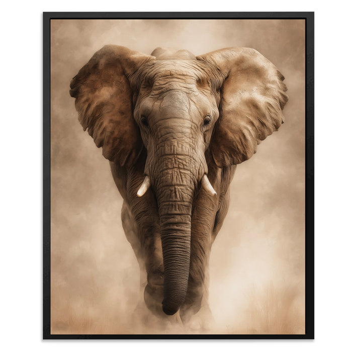 African Elephant Charging canvas wall art, room view