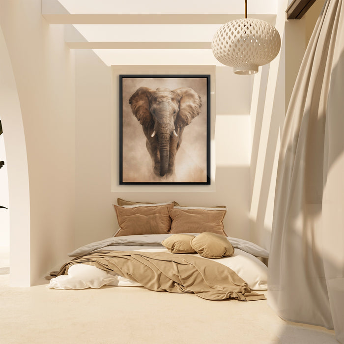 African Elephant Charging canvas wall art, room view
