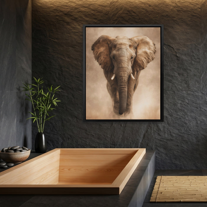 African Elephant Charging canvas wall art, room view