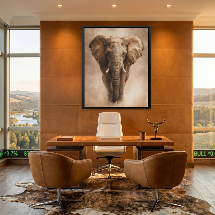African Elephant Charging canvas wall art, room view