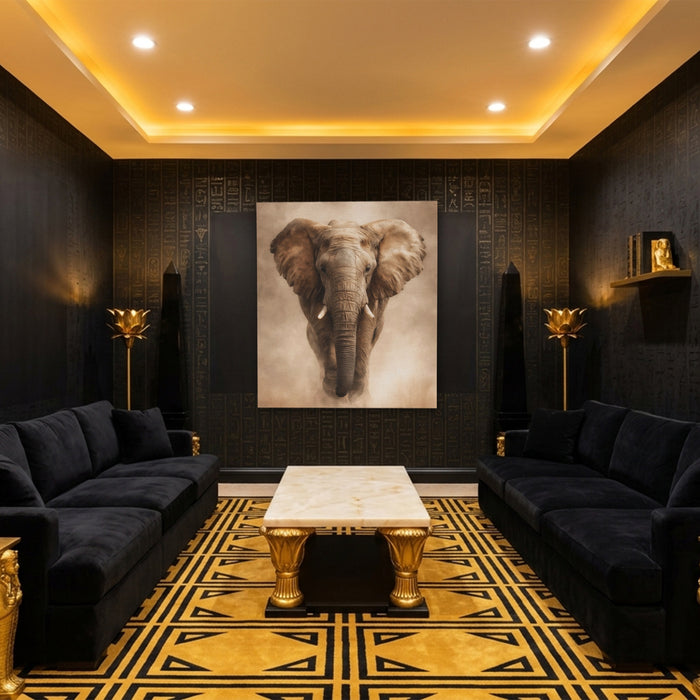 African Elephant Charging canvas wall art, room view