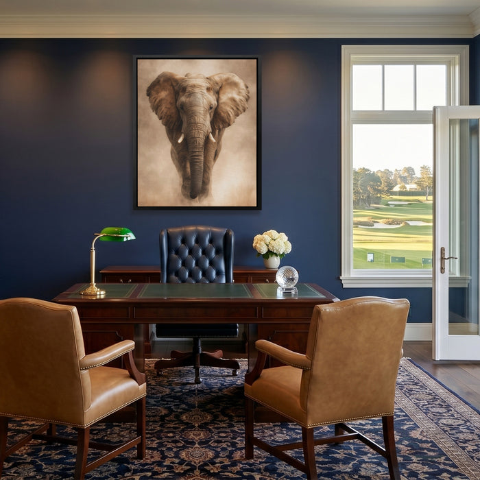 African Elephant Charging canvas wall art, room view