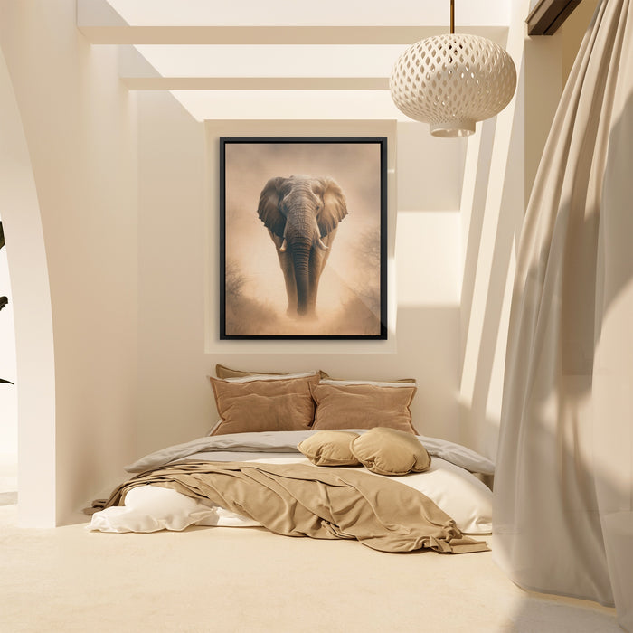 African Elephant Morning Mist canvas wall art, room view