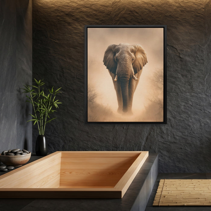 African Elephant Morning Mist canvas wall art, room view