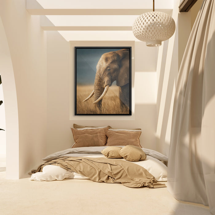 African Elephant Portrait canvas wall art, room view