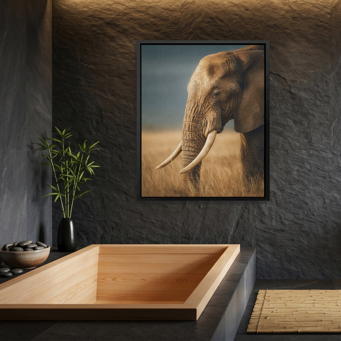 African Elephant Portrait canvas wall art, room view