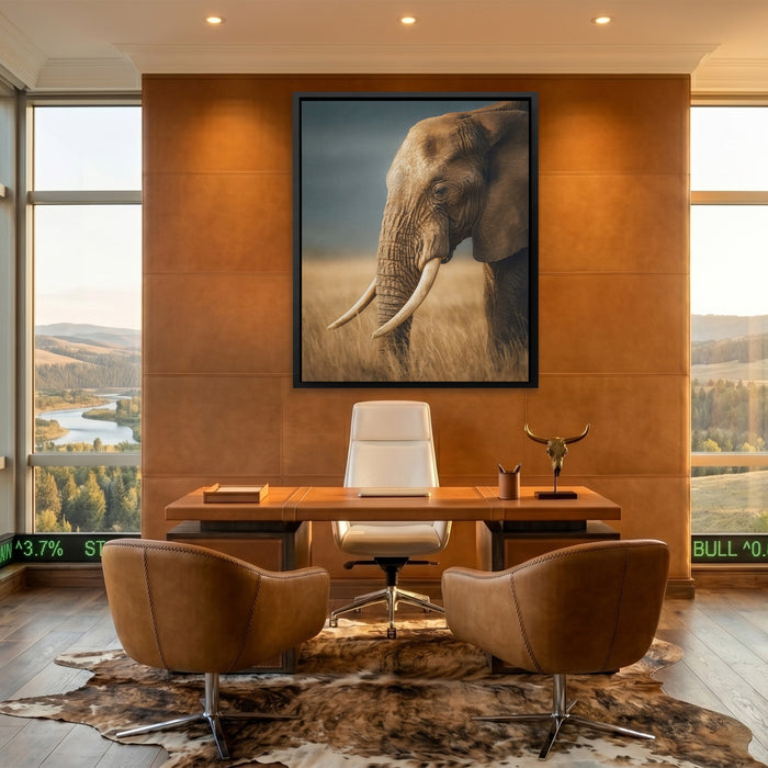 African Elephant Portrait canvas wall art, room view