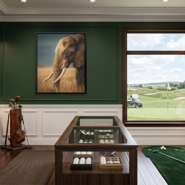 African Elephant Portrait canvas wall art, room view