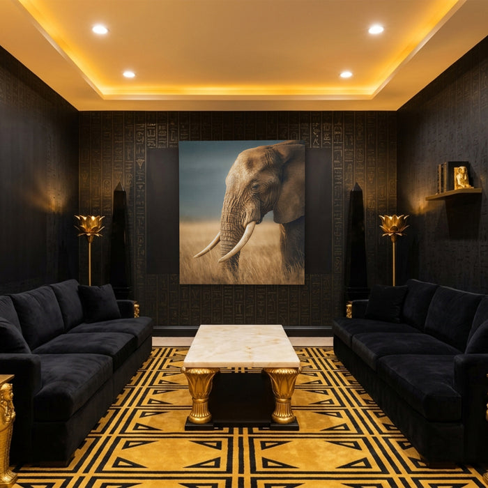 African Elephant Portrait canvas wall art, room view