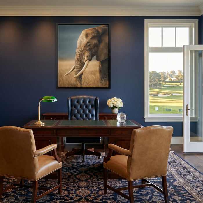 African Elephant Portrait canvas wall art, room view