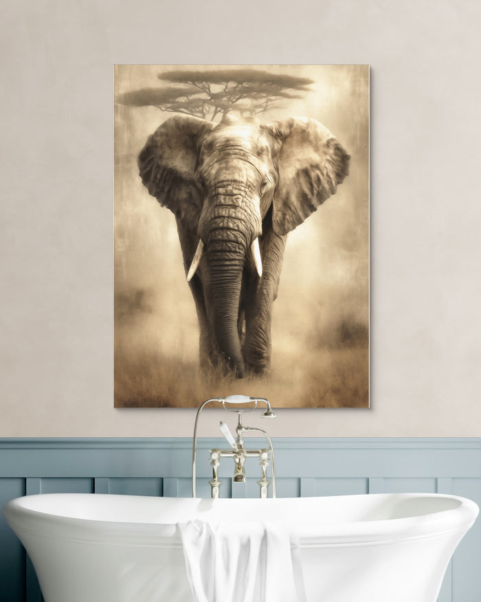 African Elephant Sepia — african elephant sepia psd white wall green bath 1port flush print