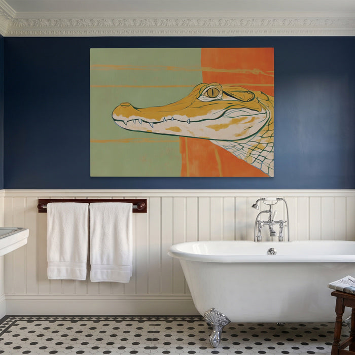 Albino Crocodile Patriot canvas wall art, room view