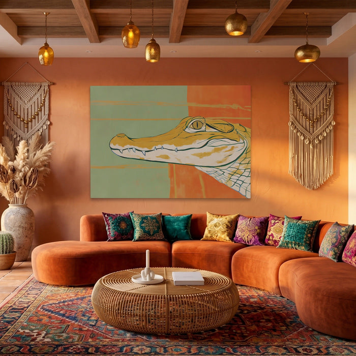 Albino Crocodile Patriot canvas wall art, room view