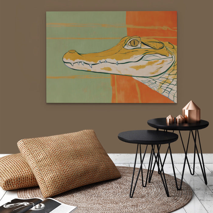 Albino Crocodile Patriot canvas wall art, room view