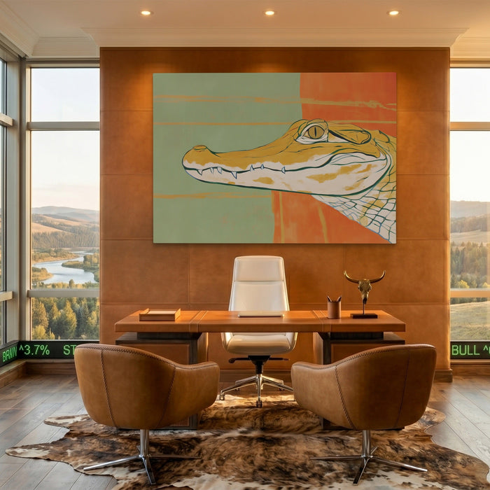Albino Crocodile Patriot canvas wall art, room view