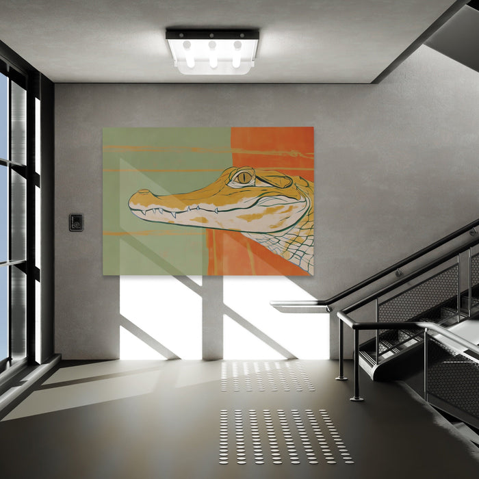 Albino Crocodile Patriot canvas wall art, room view