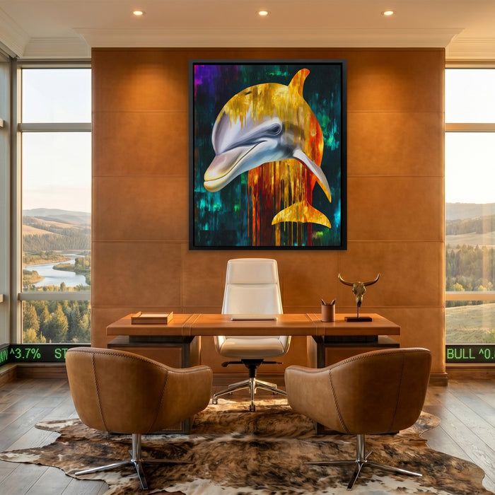 Albino Dolphin Melt canvas wall art, room view