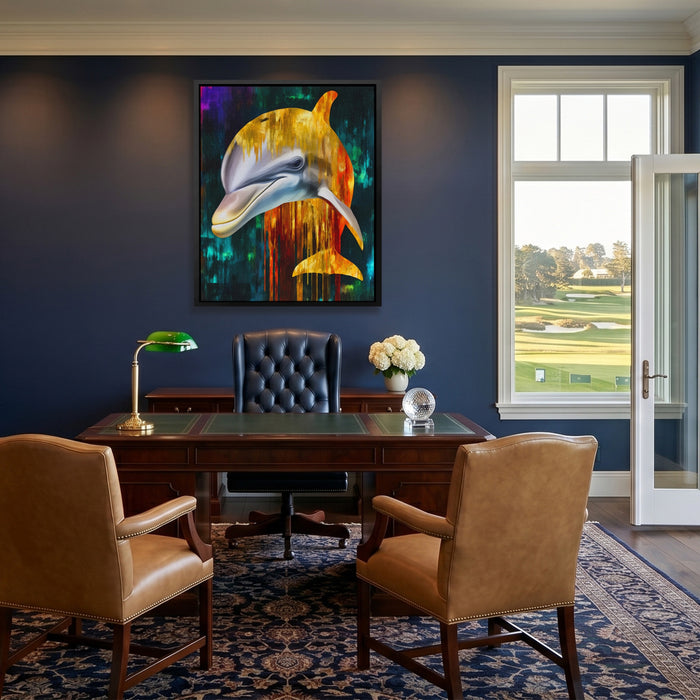 Albino Dolphin Melt canvas wall art, room view