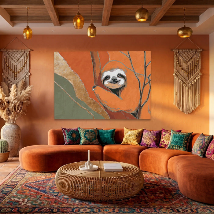 Albino Sloth Amber Wash canvas wall art, room view
