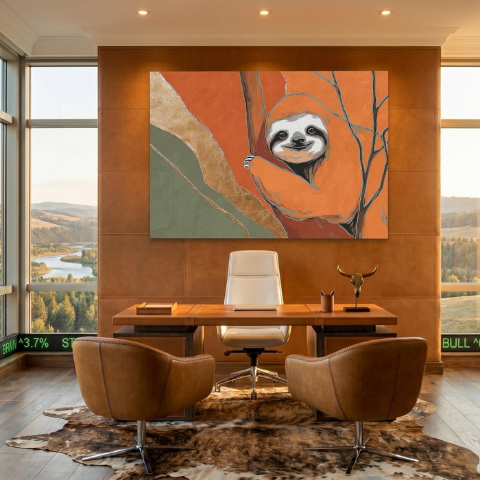 Albino Sloth Amber Wash canvas wall art, room view