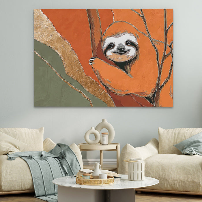 Albino Sloth Amber Wash canvas wall art, room view