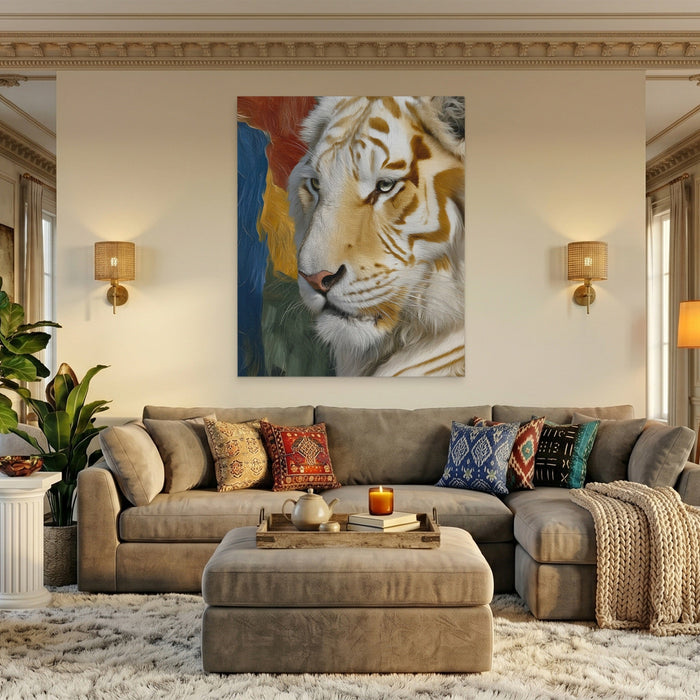 Albino Tiger Form canvas wall art, room view