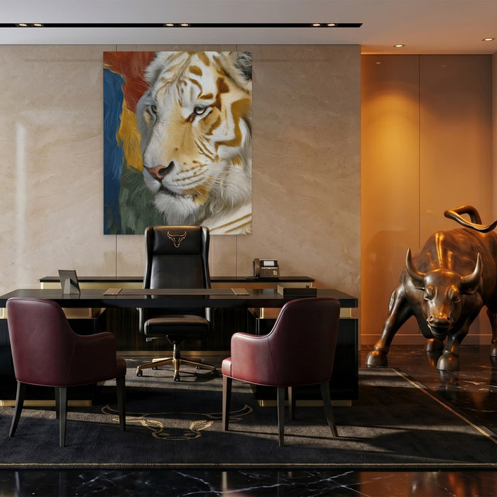 Albino Tiger Form canvas wall art, room view