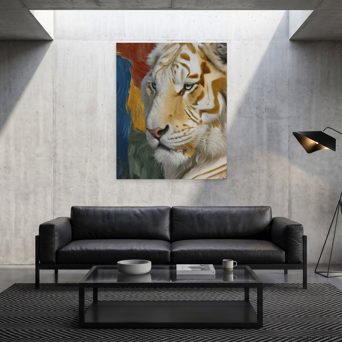 Albino Tiger Form canvas wall art, room view