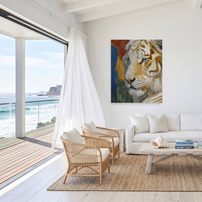 Albino Tiger Form canvas wall art, room view